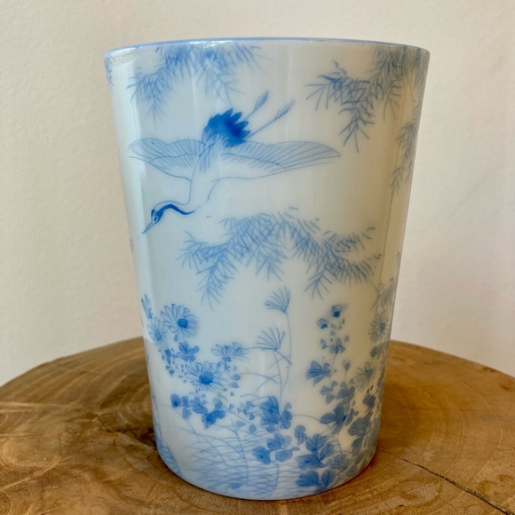 Vintage | Japanese Blue and White Porcelain Tumbler with Cranes